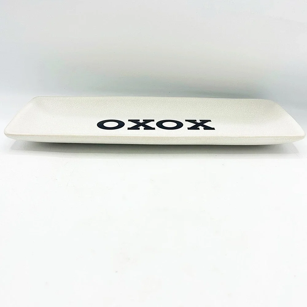 Pottery Barn XOXO Ceramic Serving Tray White Rectangular Valentine Decor 12